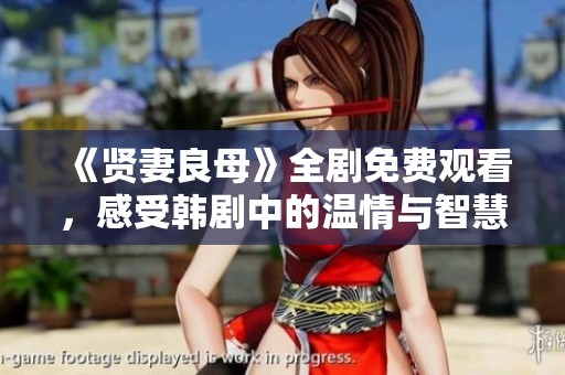 《贤妻良母》全剧免费观看，感受韩剧中的温情与智慧